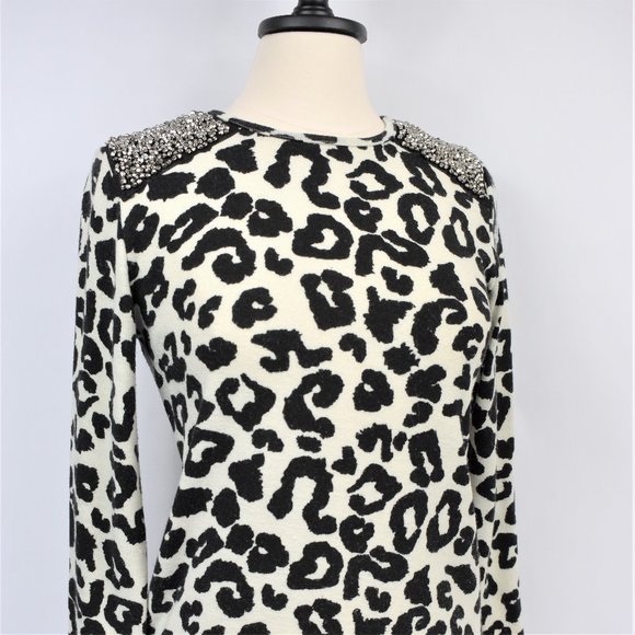 Chico's Sweaters - CHICO BANJUL WHITE LEOPARD SWEATER W BEADS